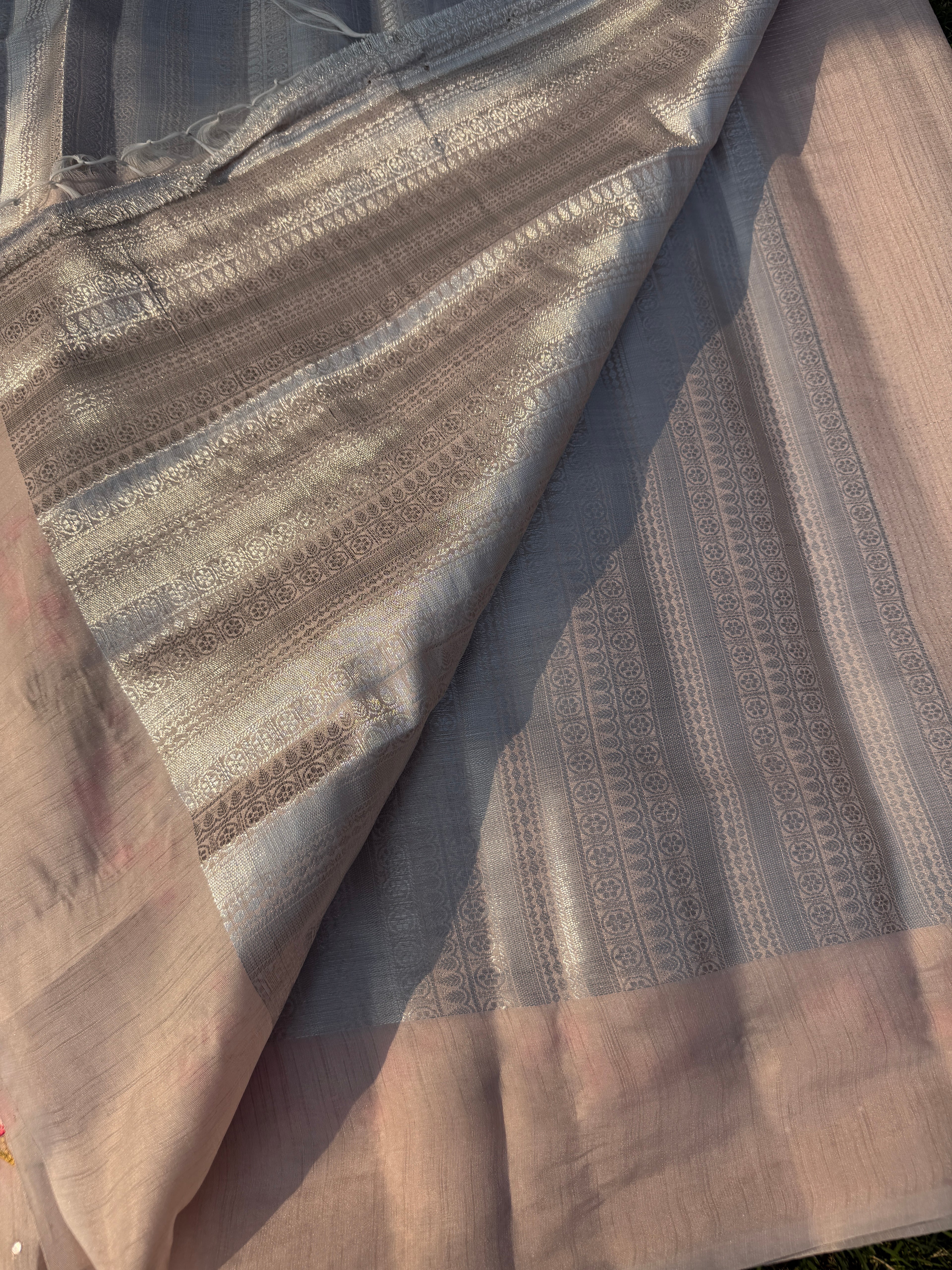 Linen Saree with Floral Embroidery – Peach