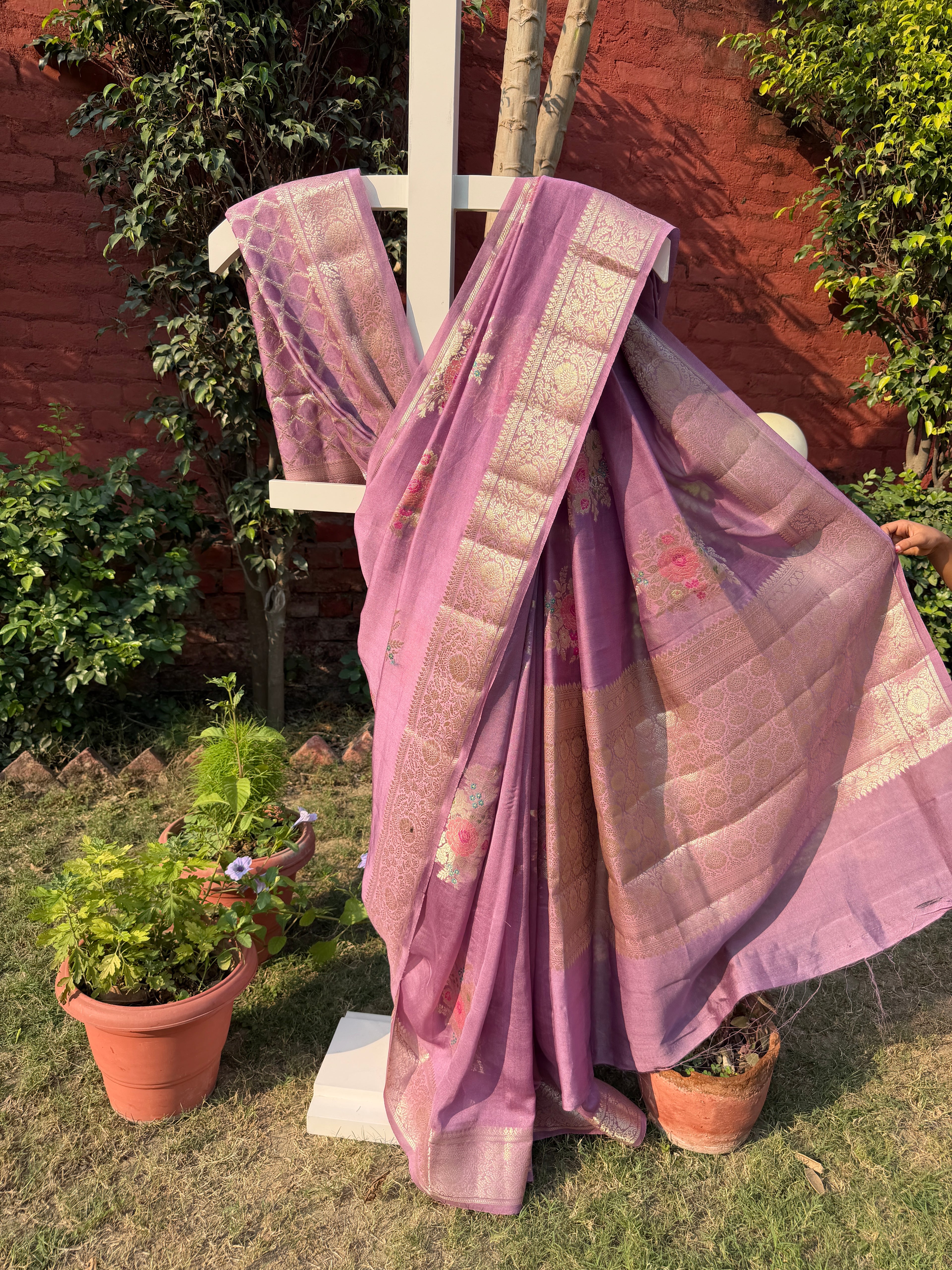 Lilac Floral Georgette Banarasi Saree