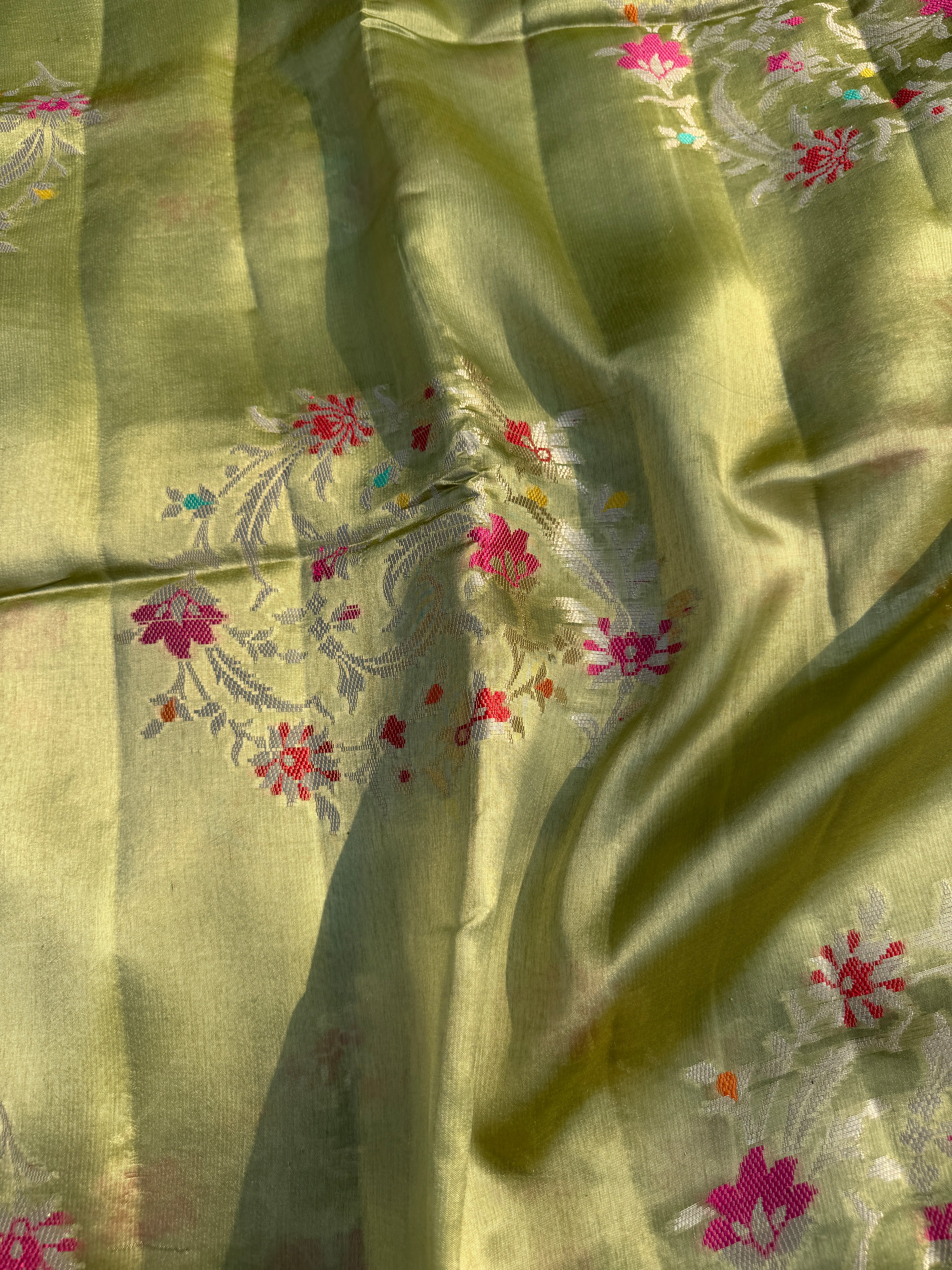 Pastel Green Kora Silk Saree