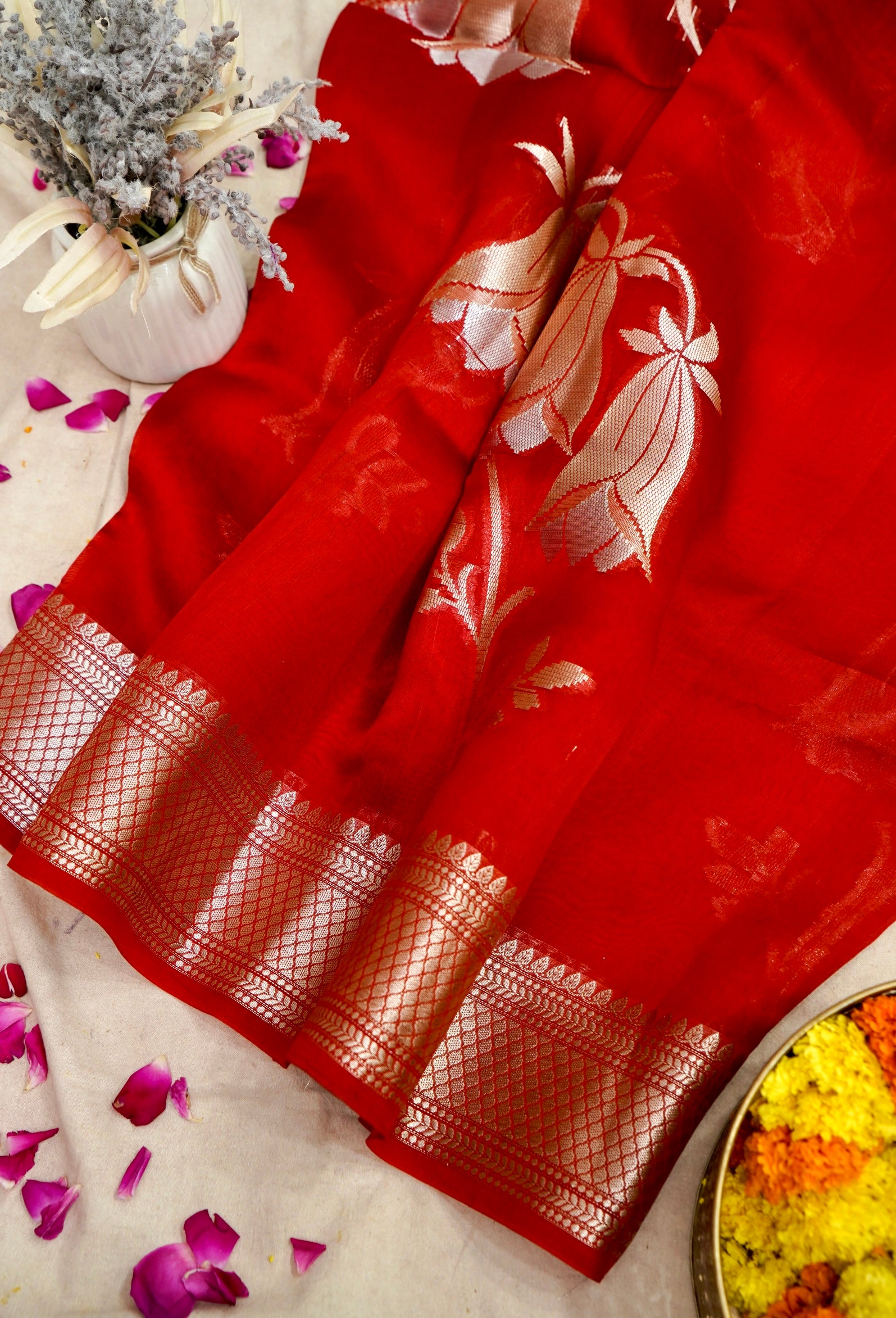 Kora Silk Saree - Red