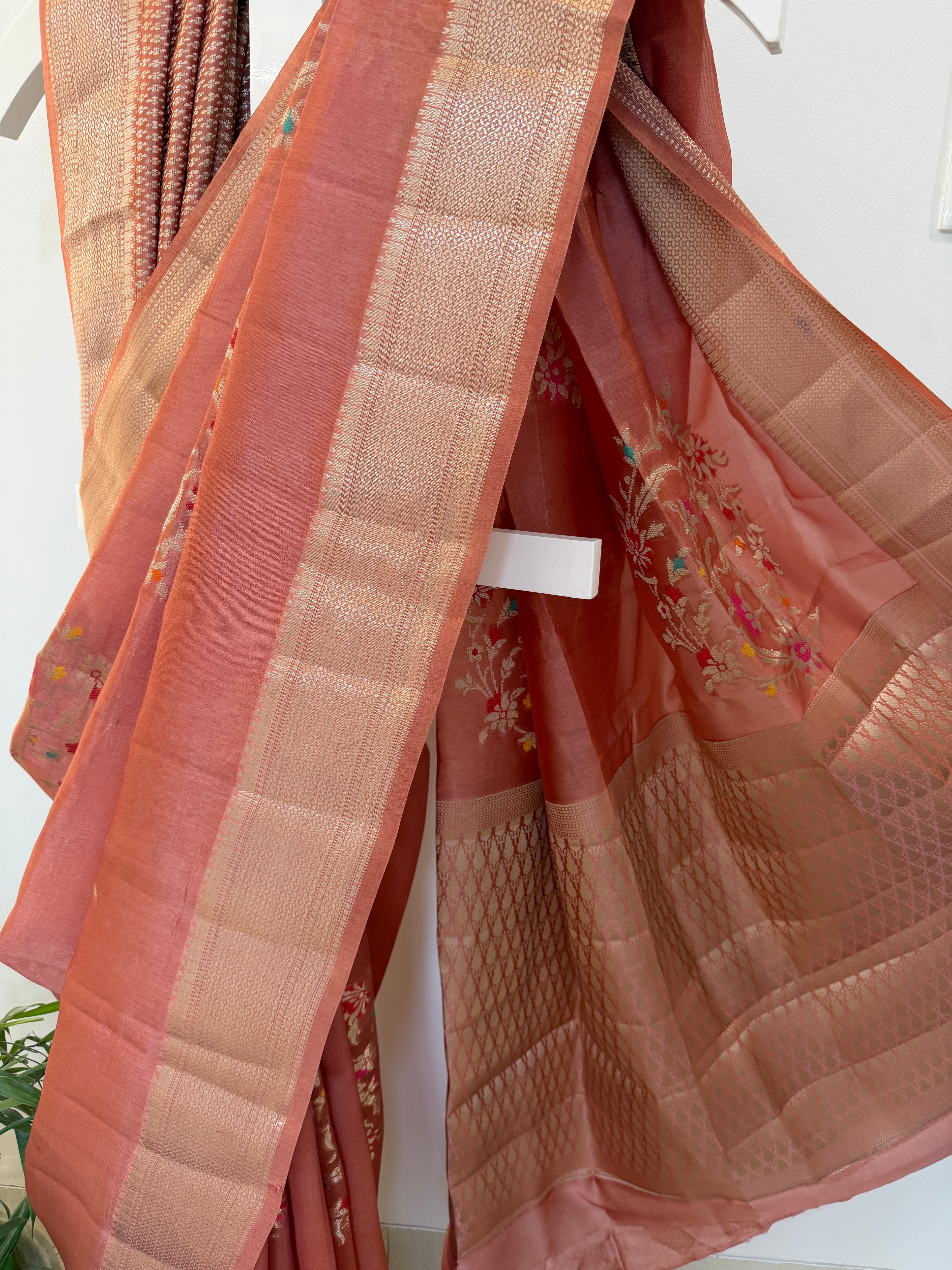 Soft Peach Kora Silk Saree