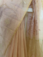Pink Appliqué Linen Tissue Saree