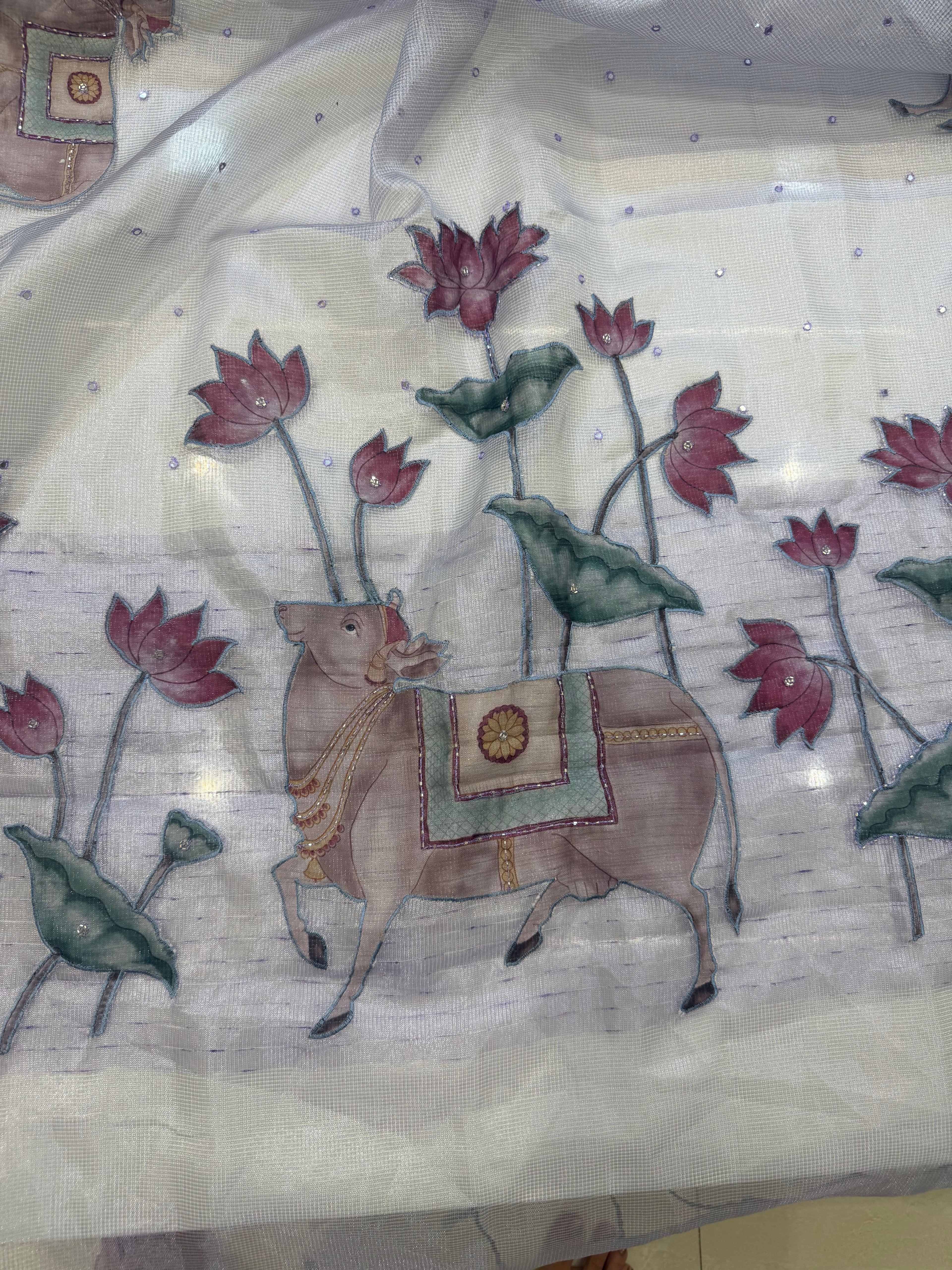 Lavender Kota Tissue Pichwai Appliqué Saree