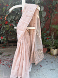 Linen Saree with Appliqué Pallu & Embroidered Body – Peach