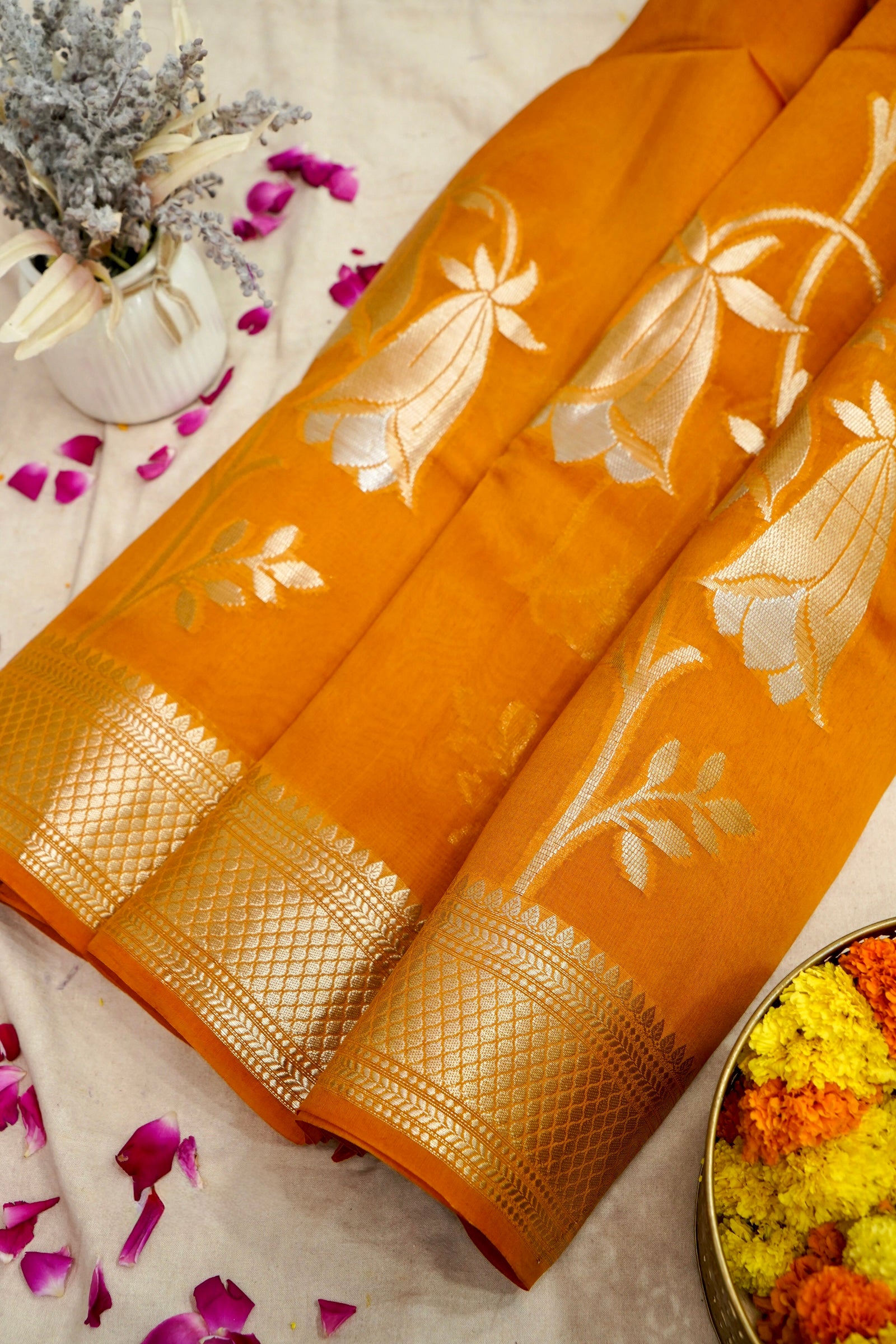 Kora Silk Saree  – Mustard Yellow