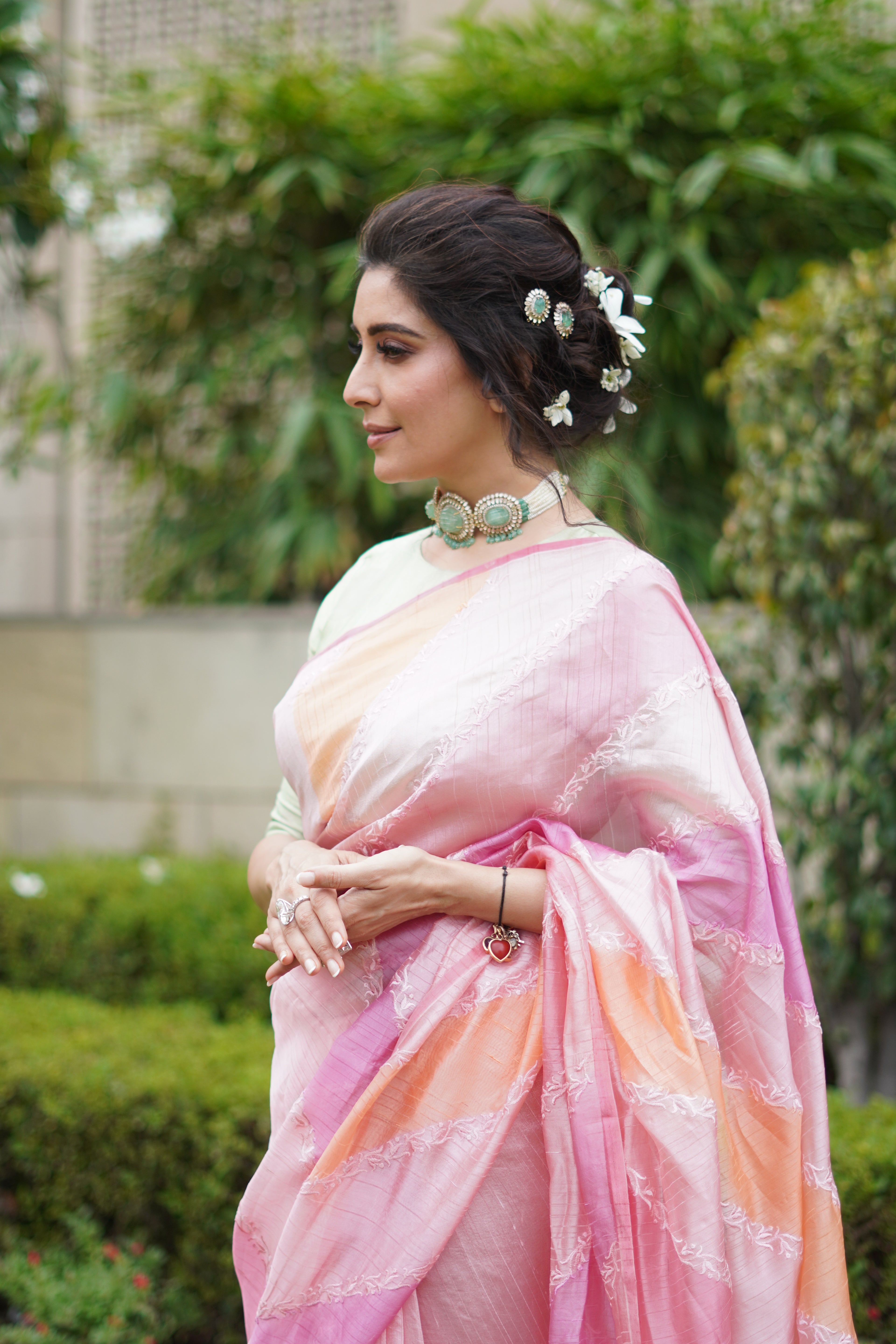 Rangkaat Raw Silk Saree with Thread Embroidery -Pink
