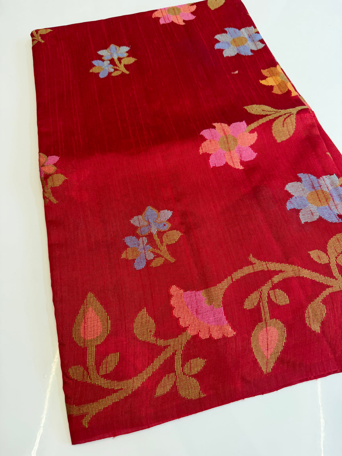 Crimson Red Raw Silk Banarasi Jamdani Saree