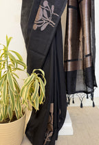 Handloom Raw Silk Saree - Black