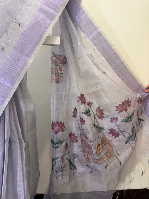 Lavender Kota Tissue Pichwai Appliqué Saree