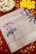 Kota Tissue Saree with Appliqué & Cutdana Work – Rose Gold