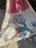 Linen Saree with Artistic Printed Pallu - Rose Pink