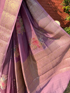 Lilac Floral Georgette Banarasi Saree