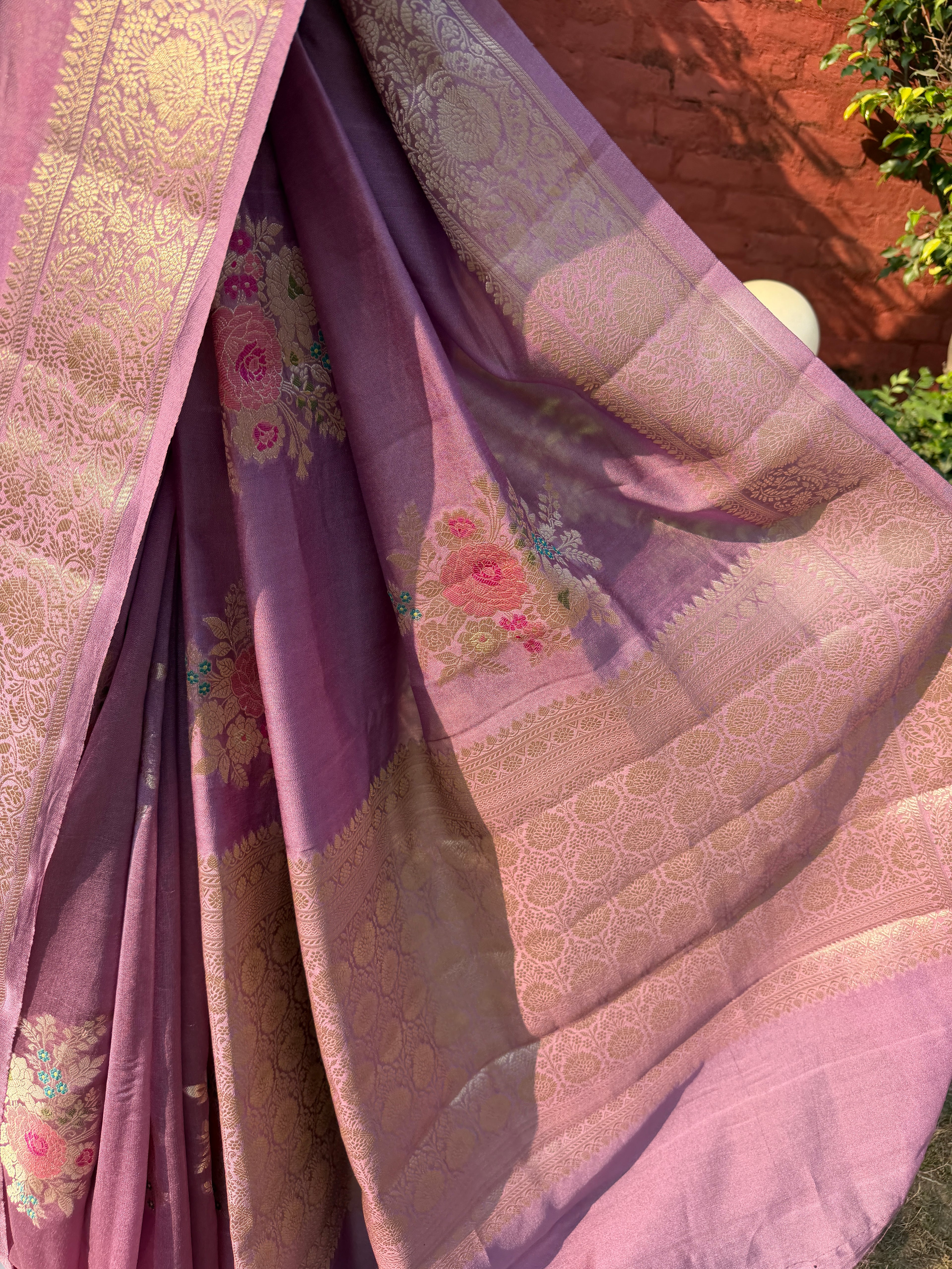 Lilac Floral Georgette Banarasi Saree