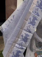 Linen Saree with Shadow Animal Print – Lavender