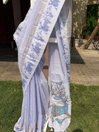 Linen Saree with Shadow Animal Print – Lavender