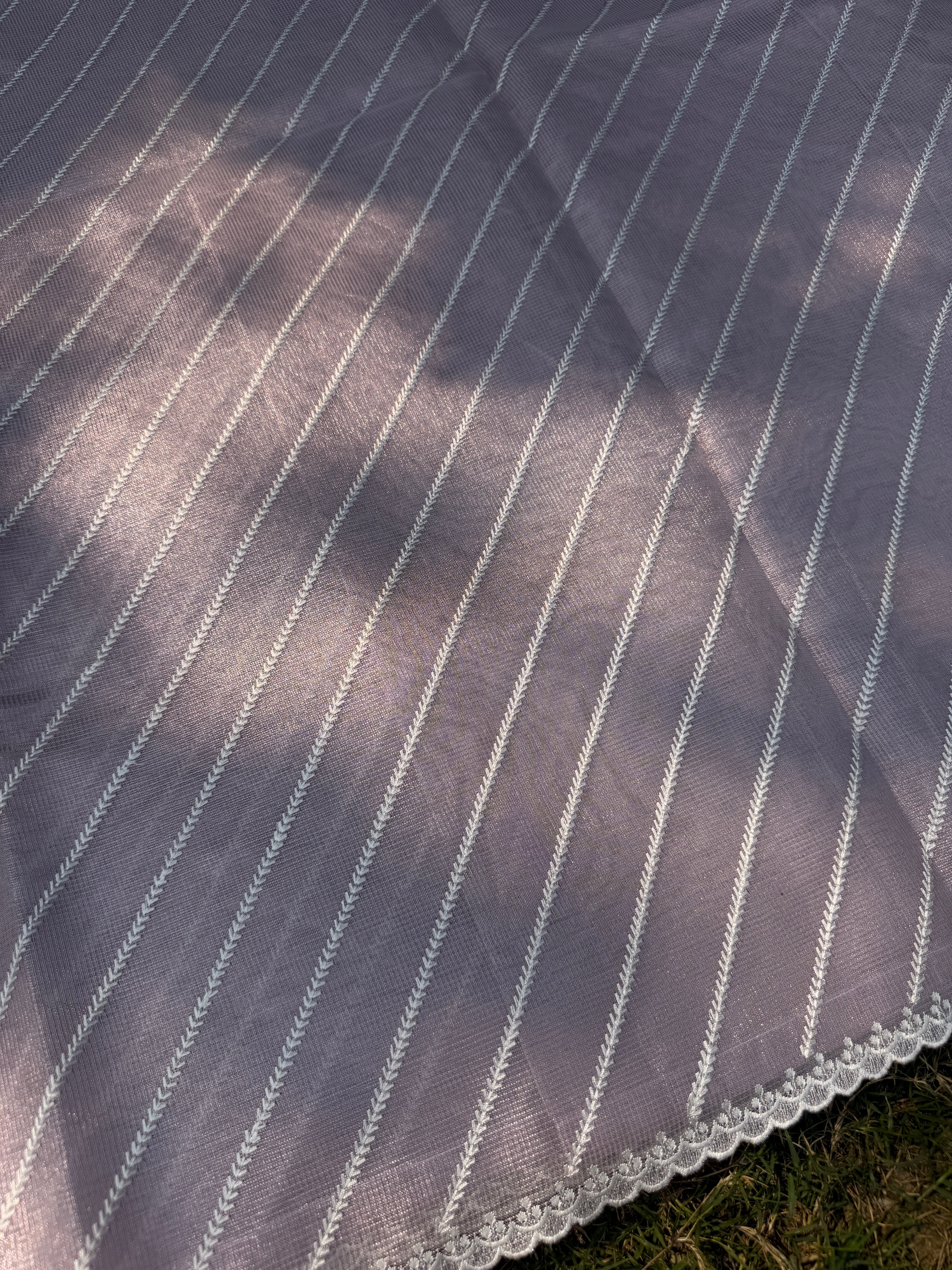 Tissue Saree with Diagonal Thread Embroidery- Lilac