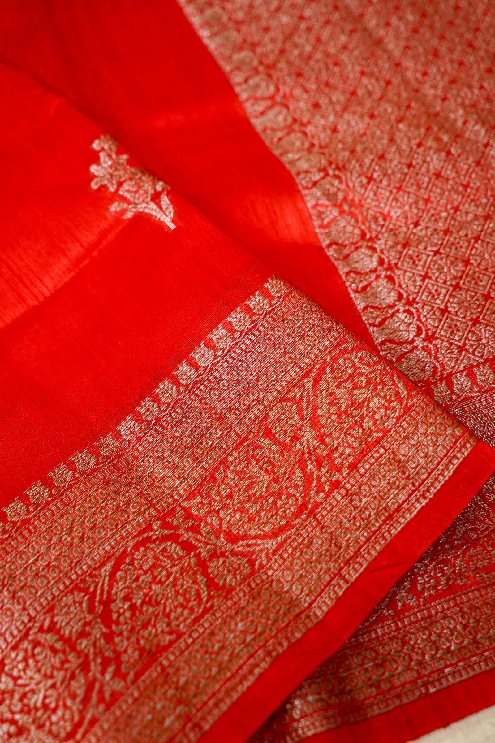 Raw Silk Saree with Antique Zari - Red