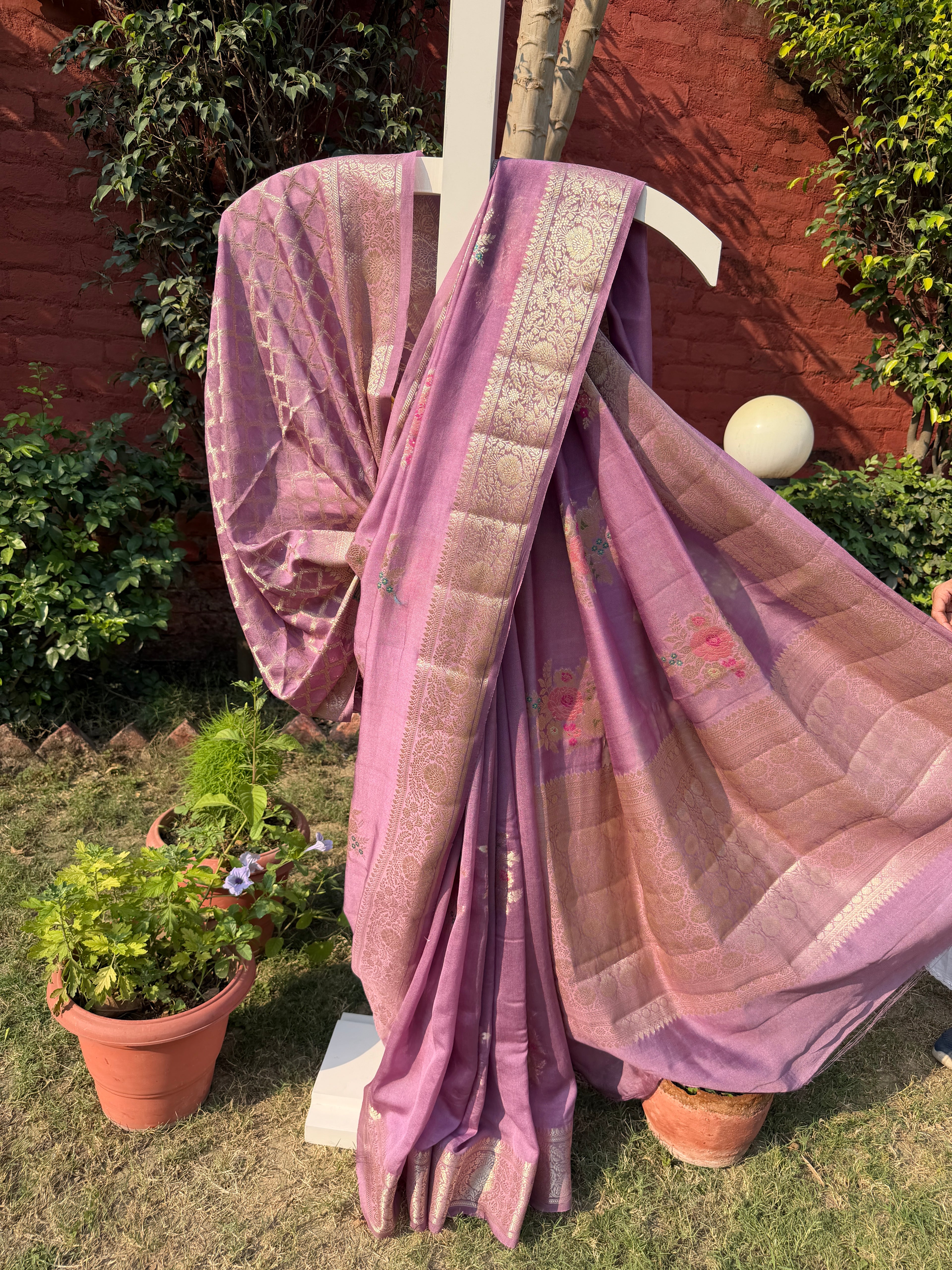Lilac Floral Georgette Banarasi Saree