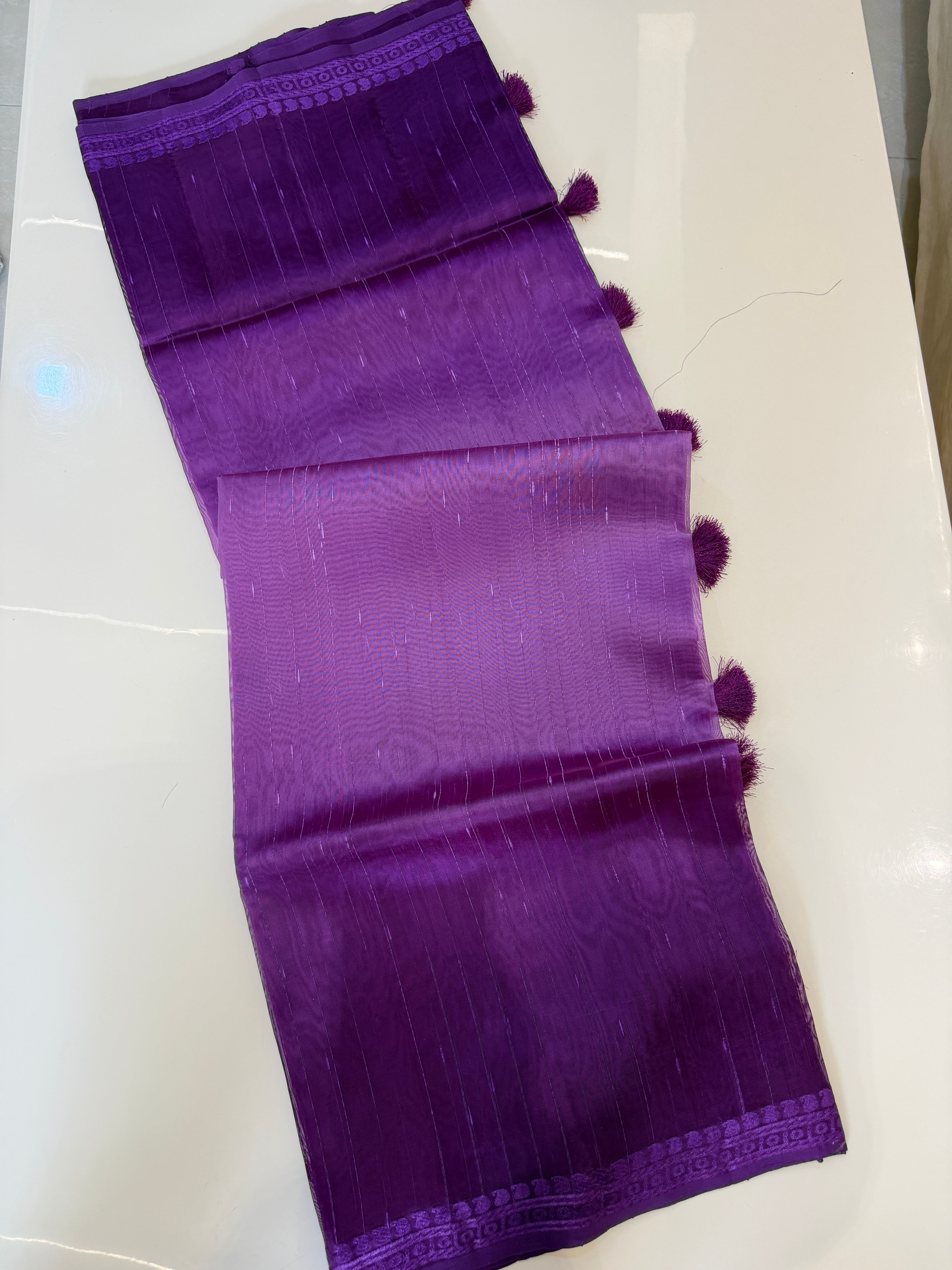 Ombre Raw Silk Organza with Embroidered Border – Pink