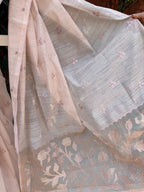 Linen Saree with Appliqué Pallu & Embroidered Body – Peach