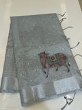 Silver Kota Tissue Pichwai Appliqué Saree
