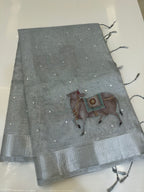 Silver Kota Tissue Pichwai Appliqué Saree