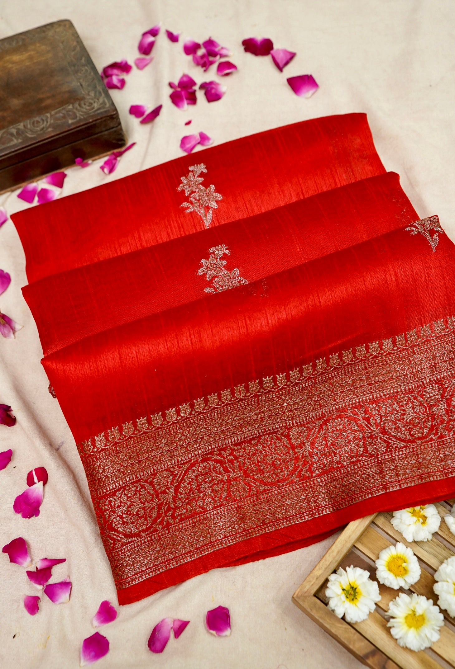 Raw Silk Saree with Antique Zari - Red