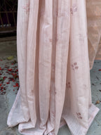 Linen Saree with Appliqué Pallu & Embroidered Body – Peach