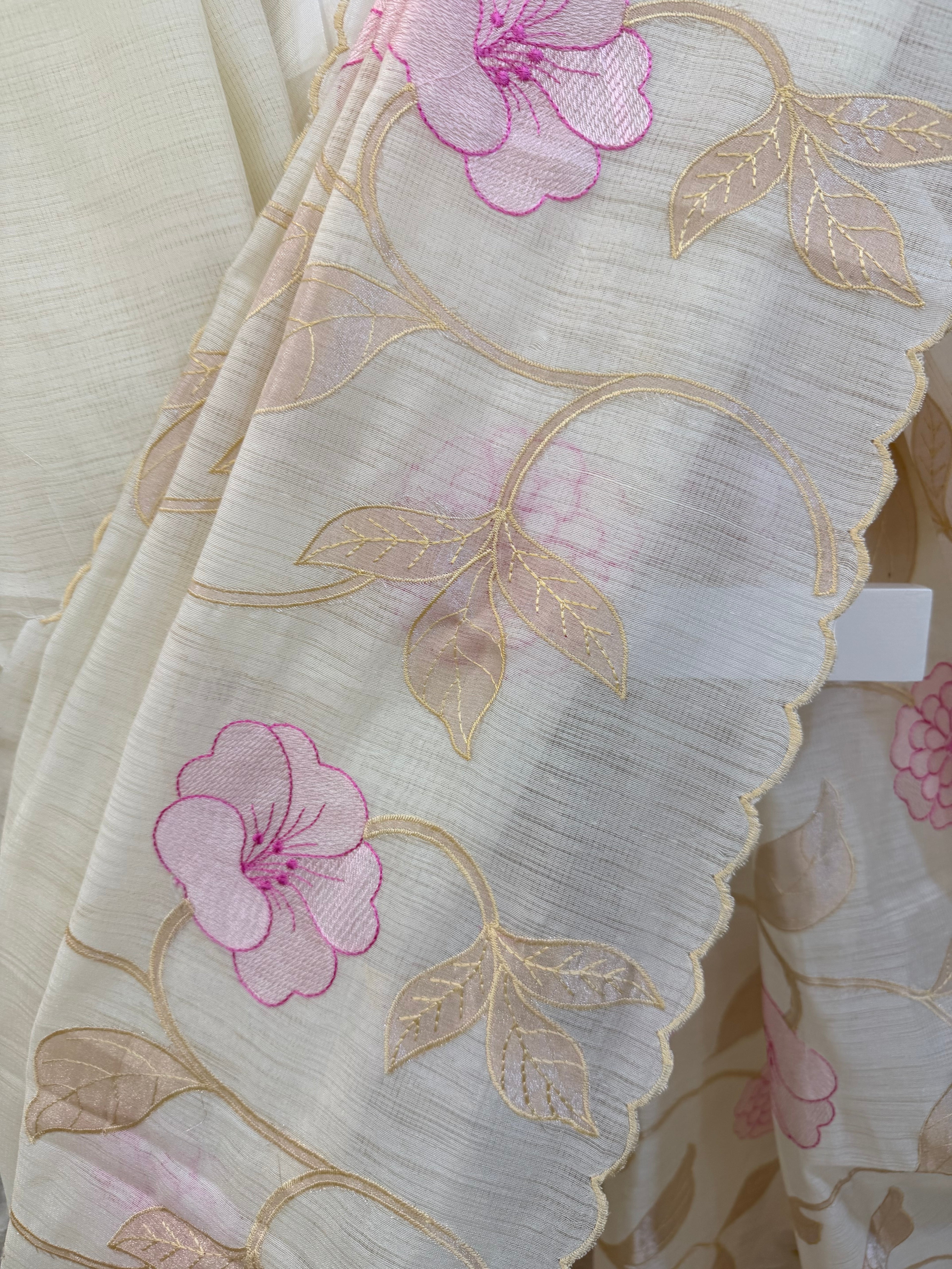 Linen Saree with Tissue Appliqué Work