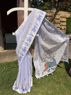 Linen Saree with Shadow Animal Print – Lavender