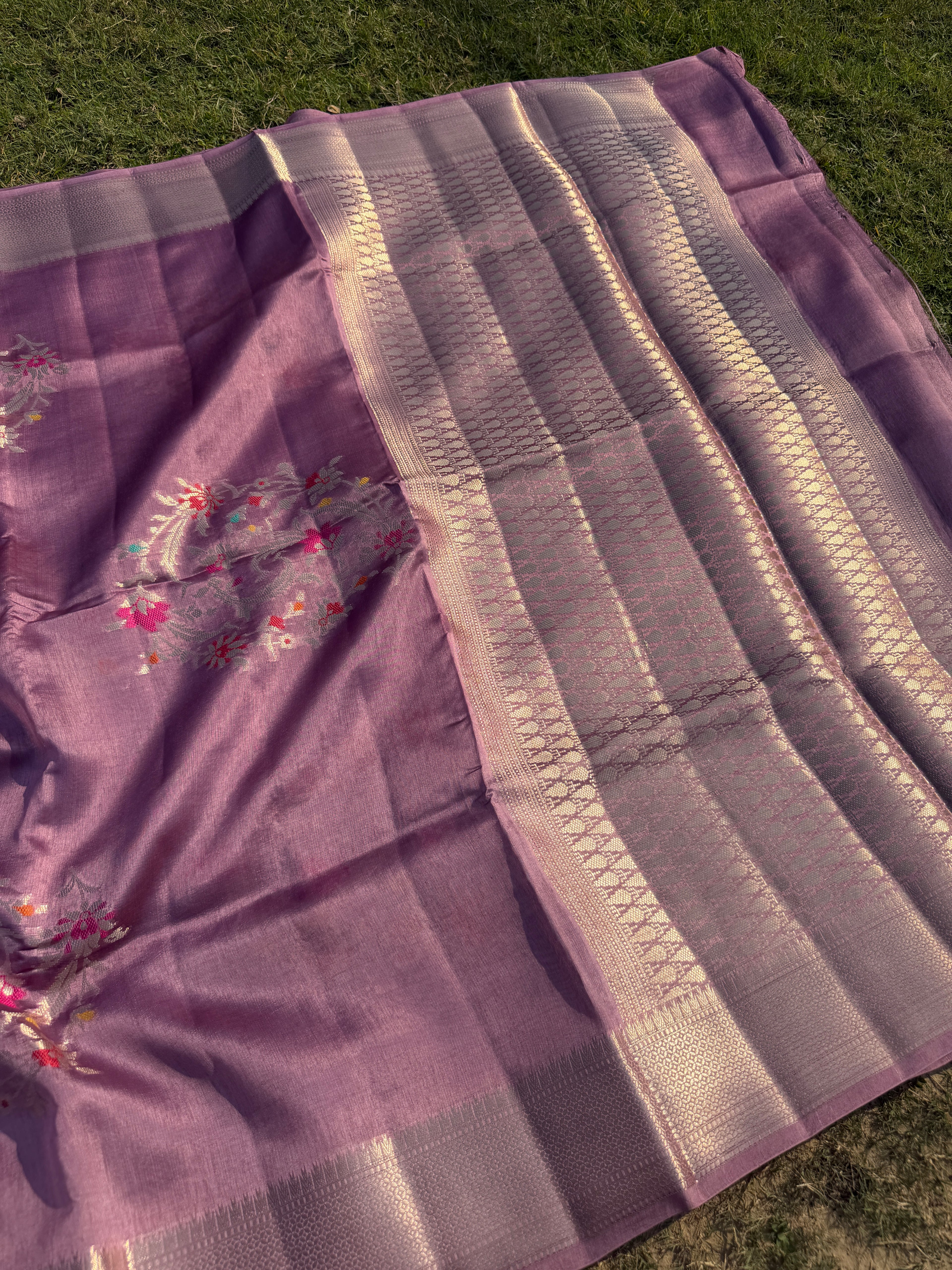 Lavender Purple Kora Silk Saree