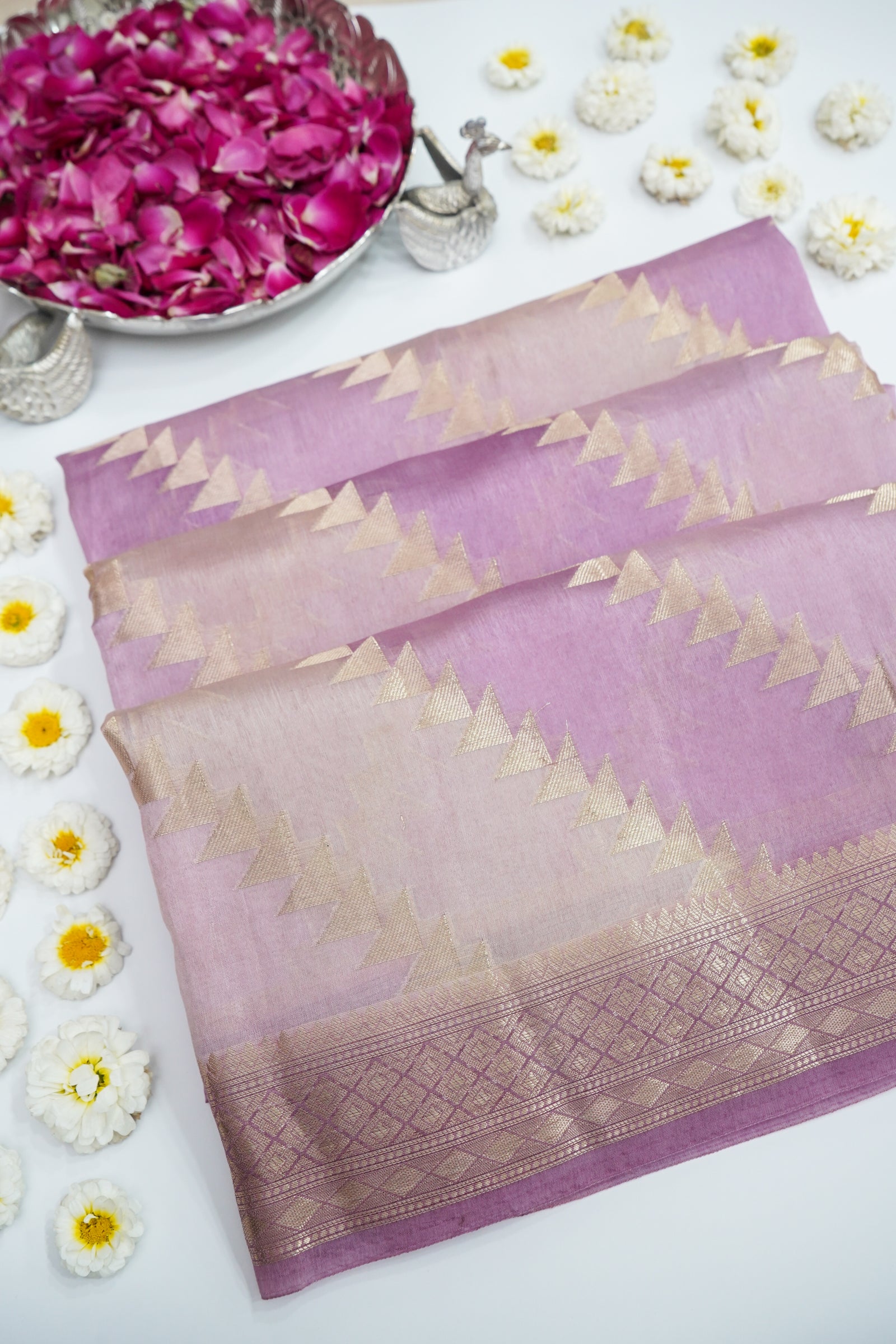 Rangkaat Kora Silk Saree Zari Weaving – Lavender Pink