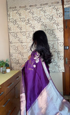 Kora Silk Saree - Deep Purple