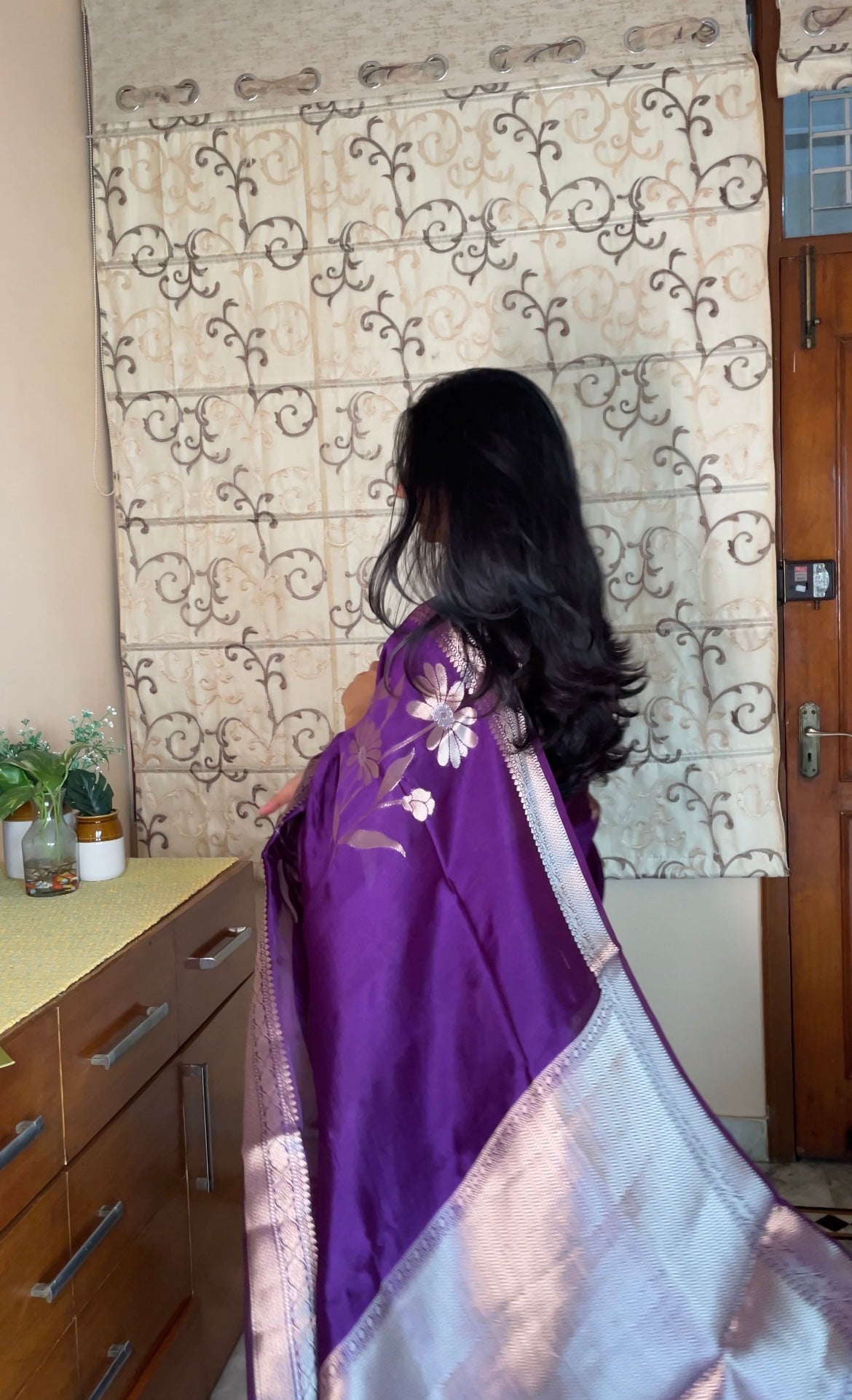 Kora Silk Saree - Deep Purple