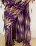 Deep Purple Metallic Gold Stripe Tissue Saree