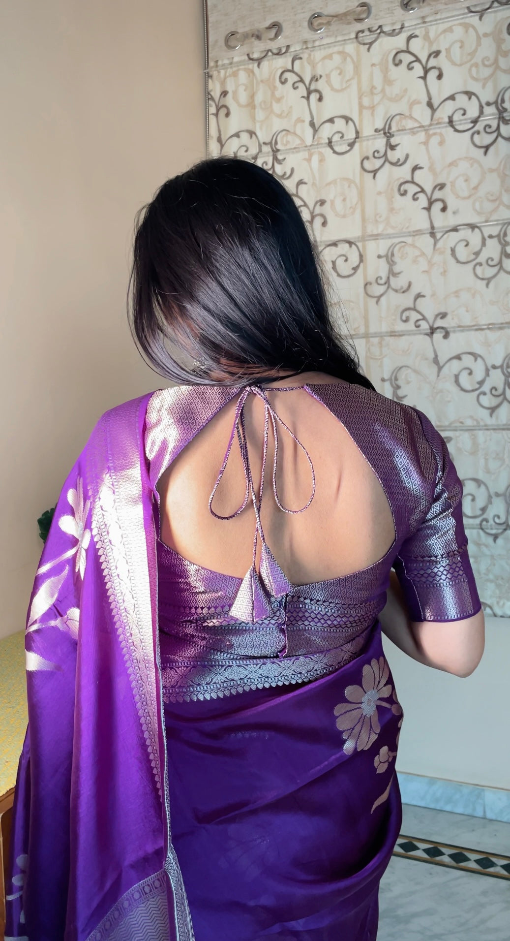Kora Silk Saree - Deep Purple