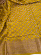 Mustard Yellow Raw Silk Saree with Antique Zari Weave