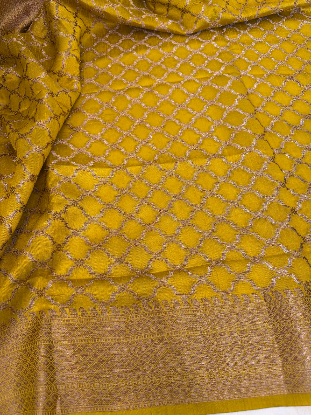 Mustard Yellow Raw Silk Saree with Antique Zari Weave