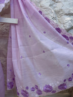 Lavender Embroidered Linen  Saree