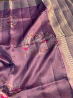 Lavender Purple Kora Silk Saree