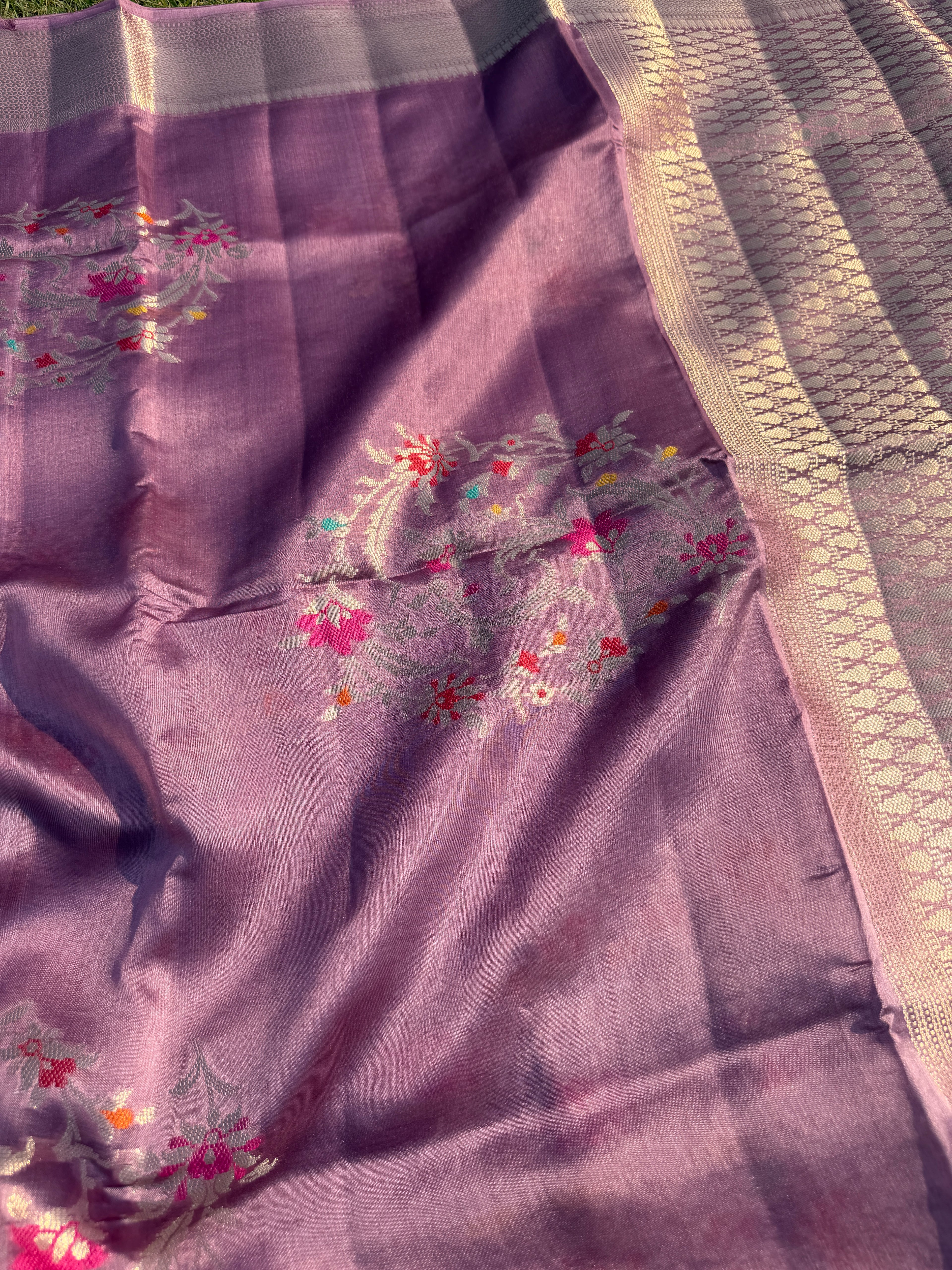 Lavender Purple Kora Silk Saree