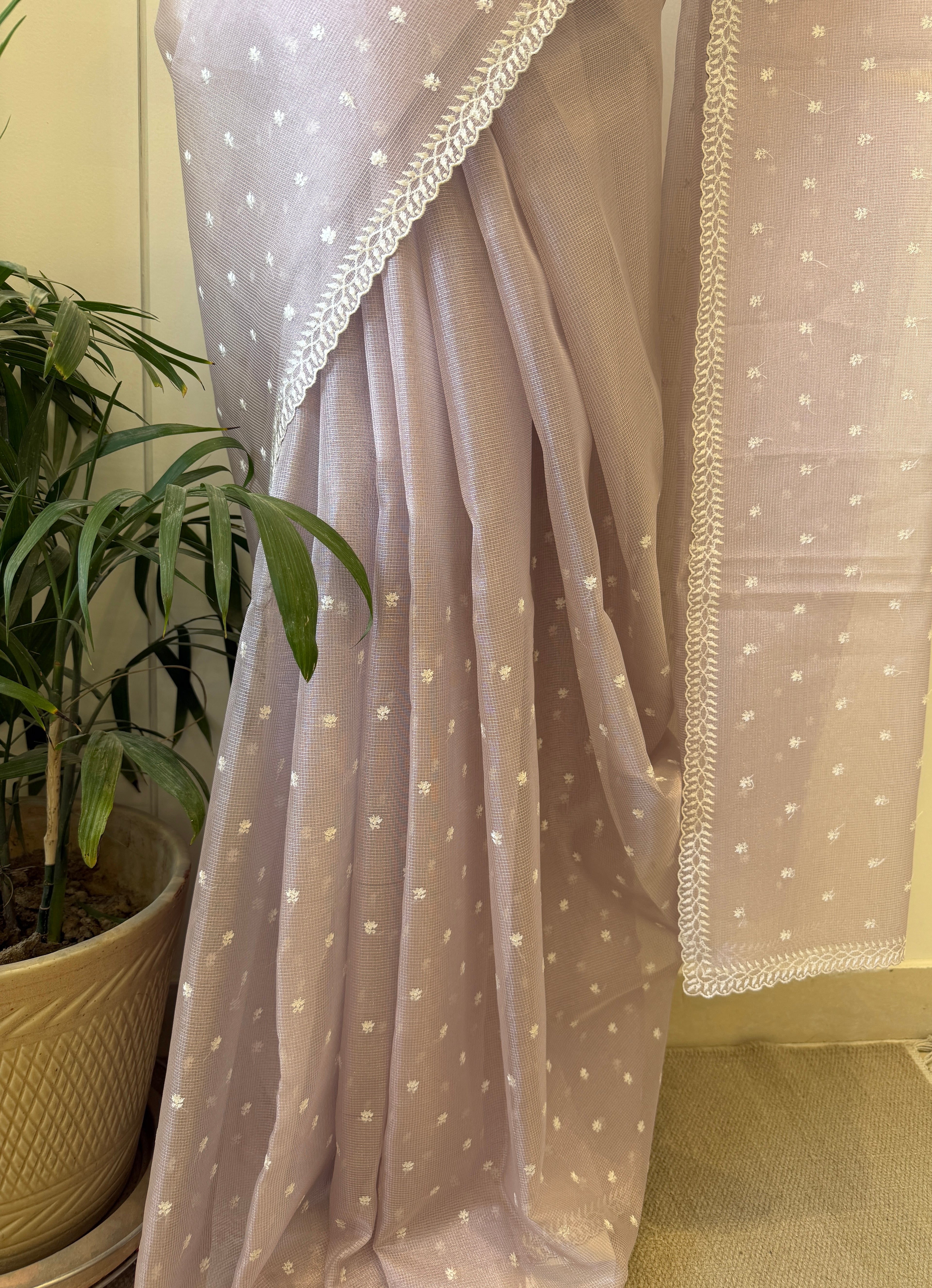 Tissue Saree with Thread Butti - Pastel Lilac