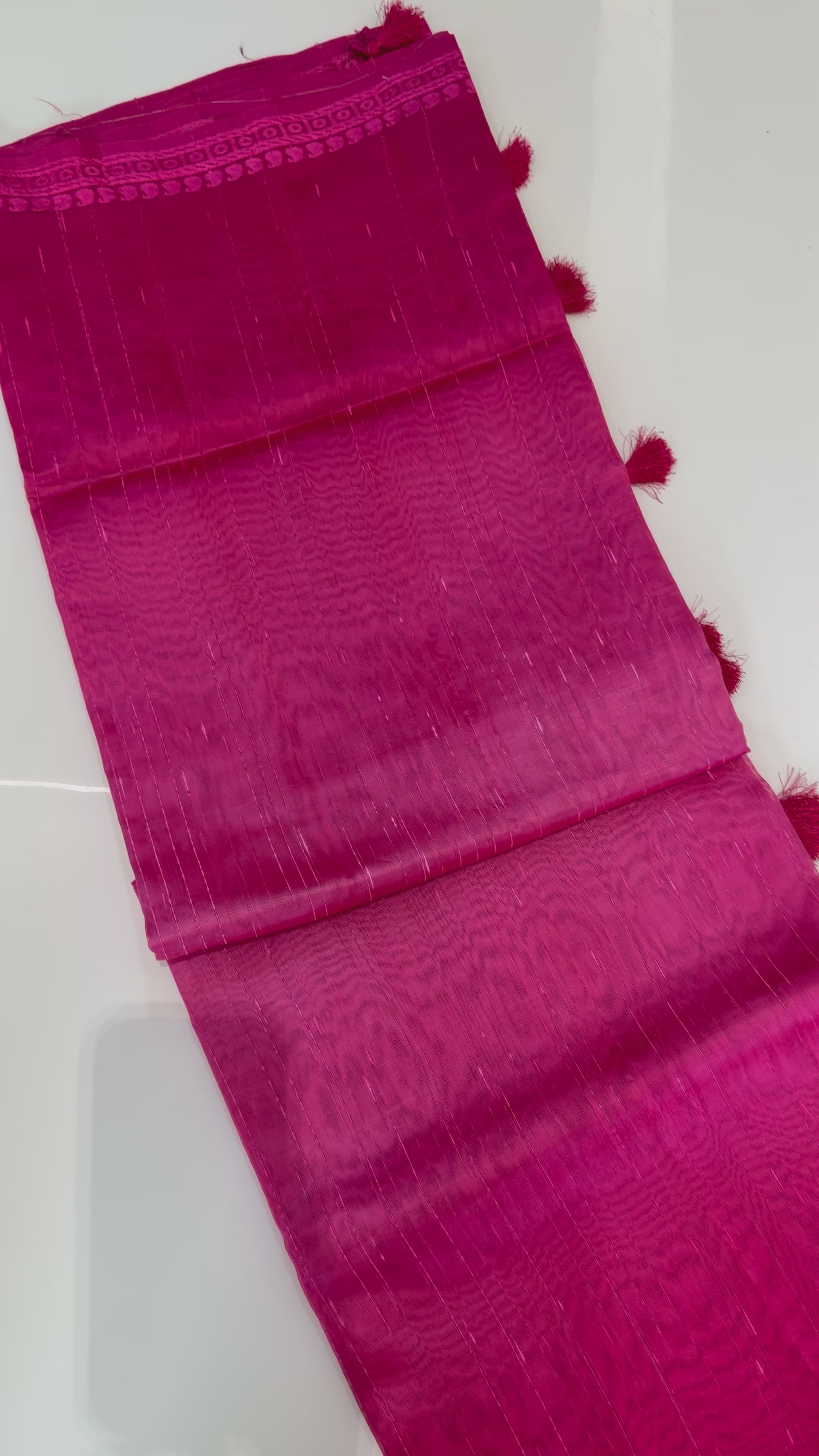Ombre Raw Silk Organza with Embroidered Border – Pink