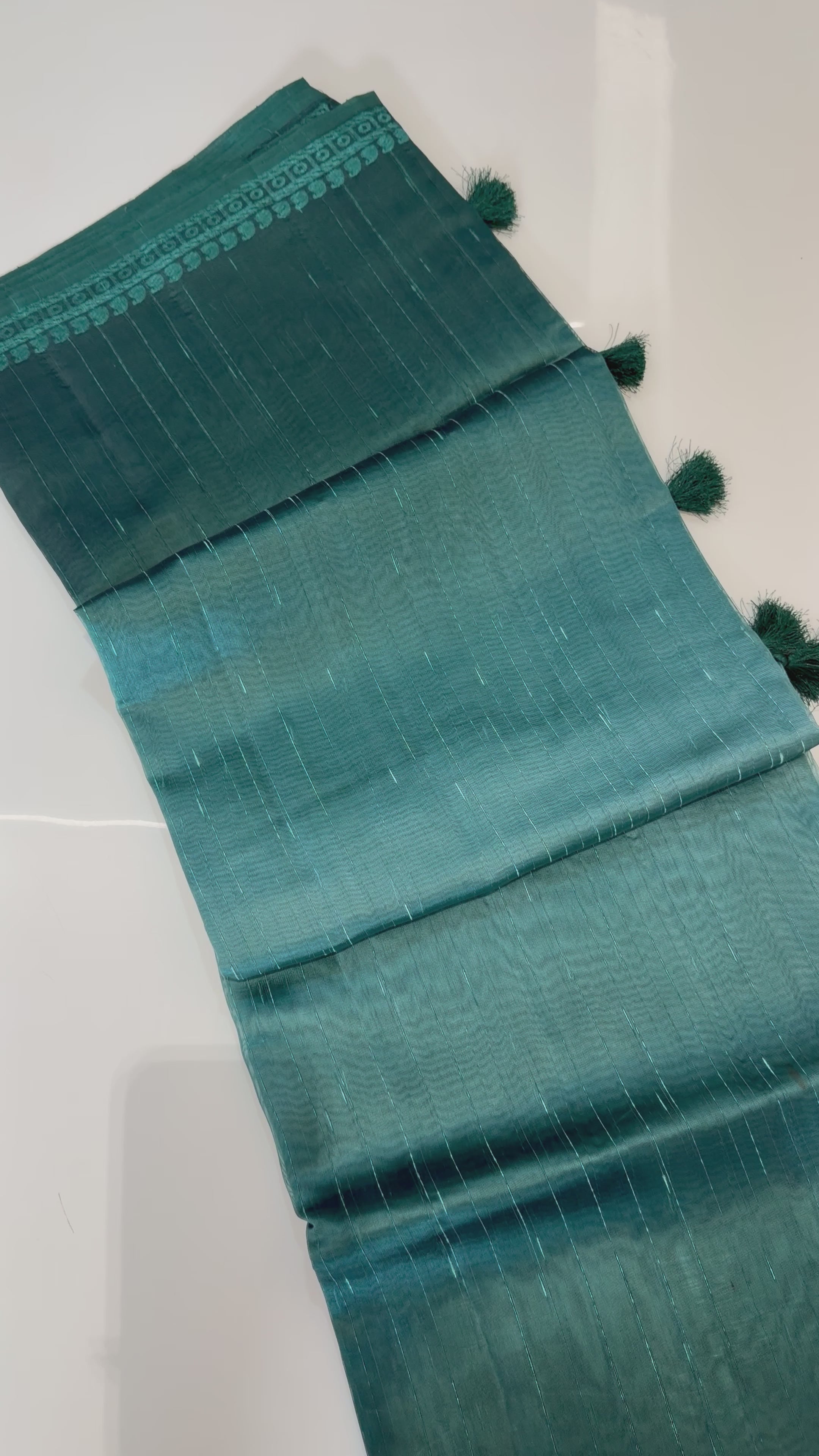 Ombre Raw Silk Organza with Embroidered Border – Green