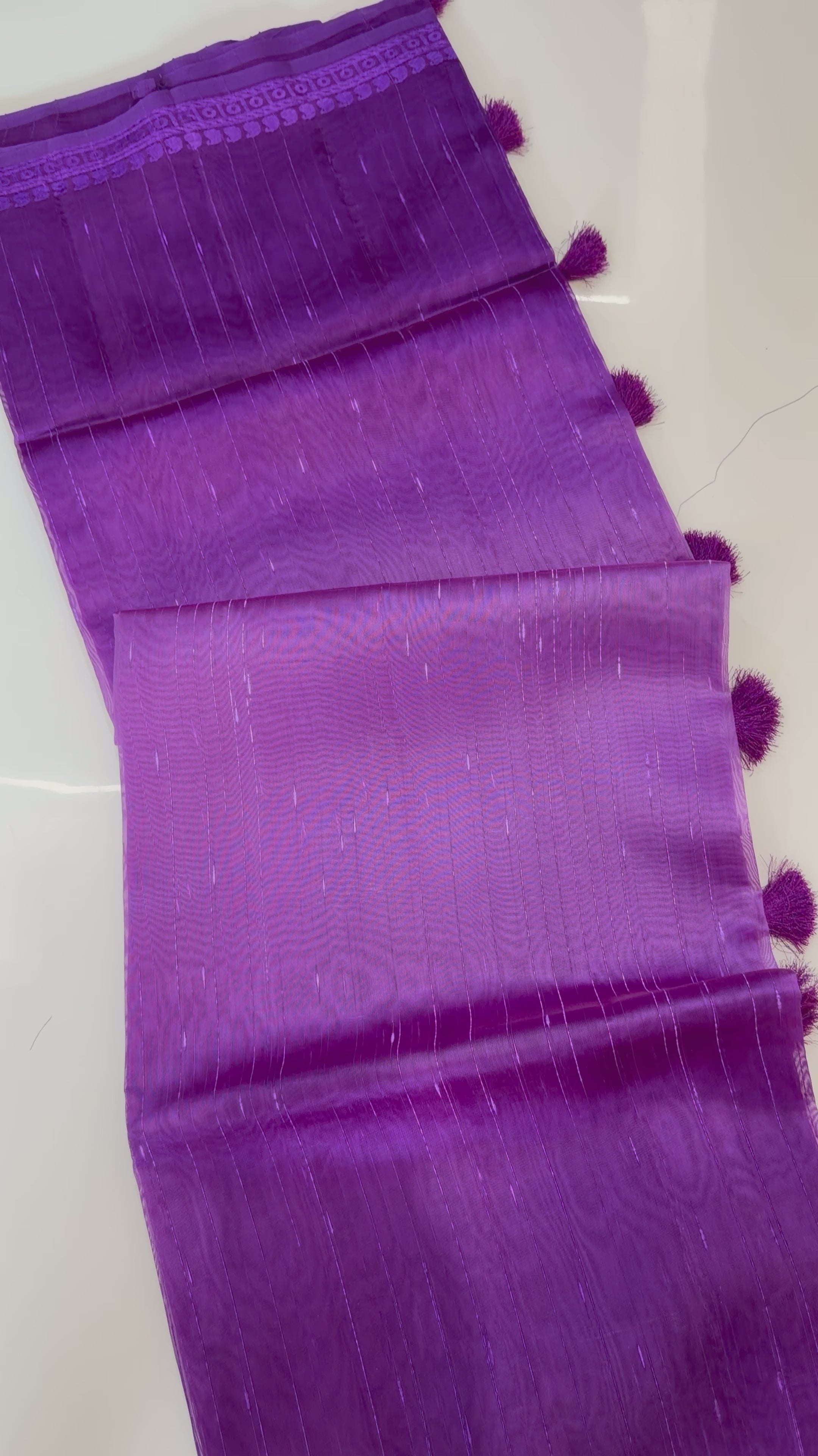 Ombre Raw Silk Organza with Embroidered Border – Pink