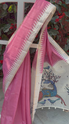 Linen Saree with Kalamkari Inspired Pallu – Rose Pink