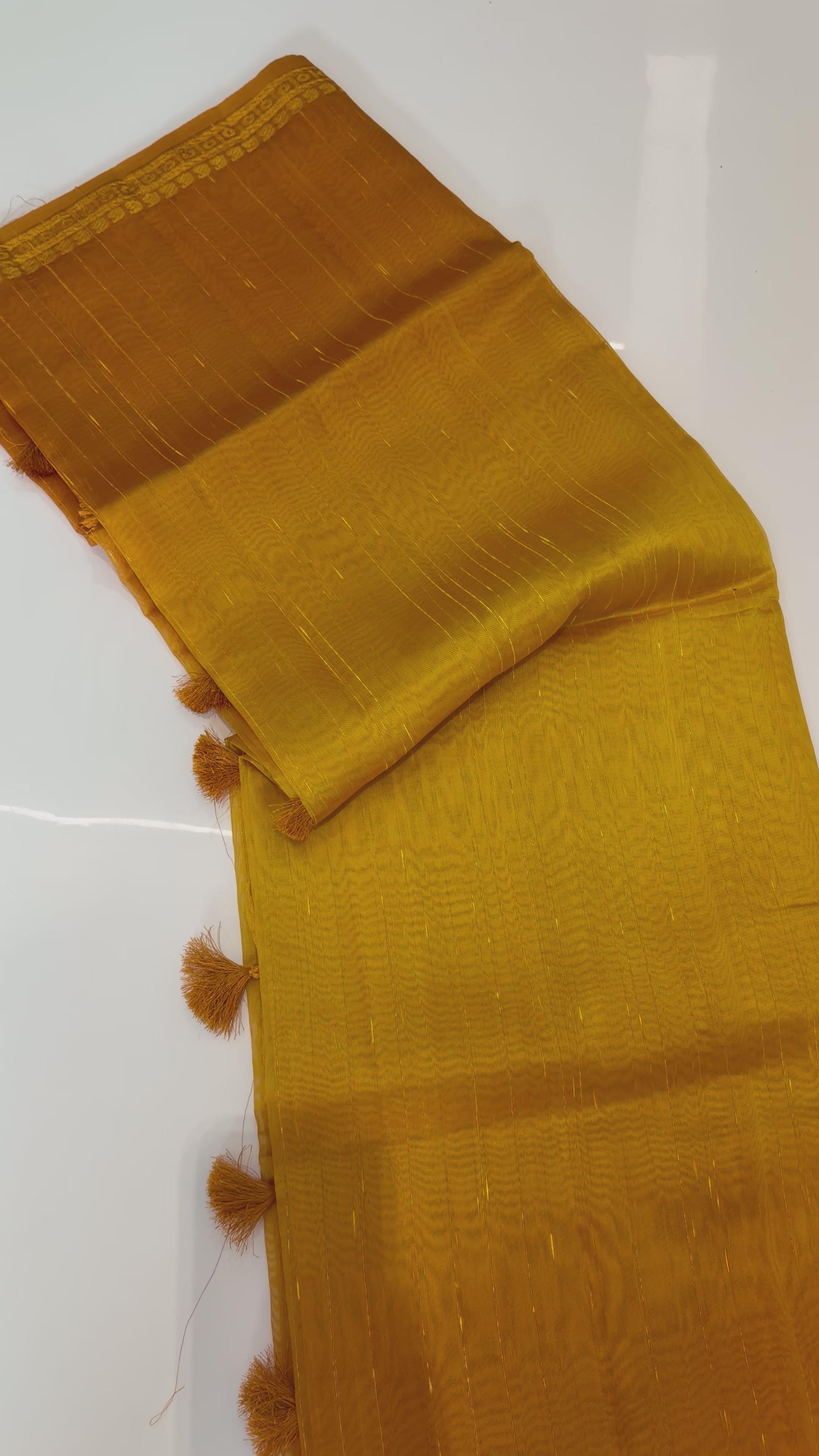 Ombre Raw Silk Organza with Embroidered Border – Mustard
